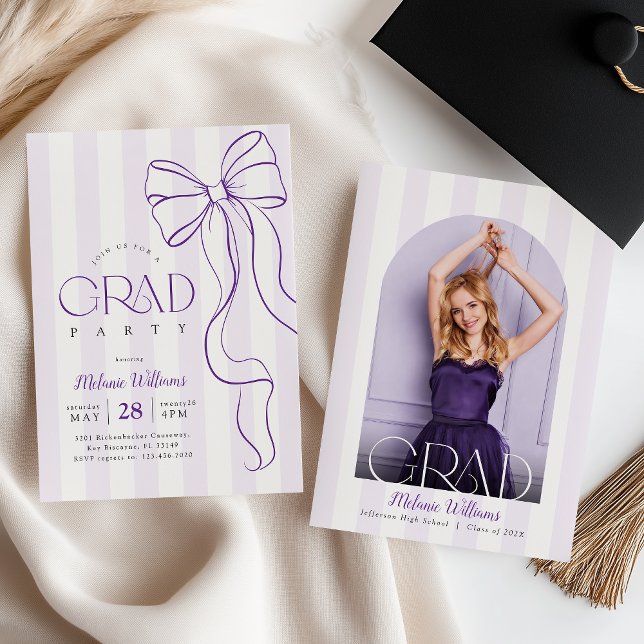 Purple Bow Graduation Photo Invitation (Créateur téléchargé)