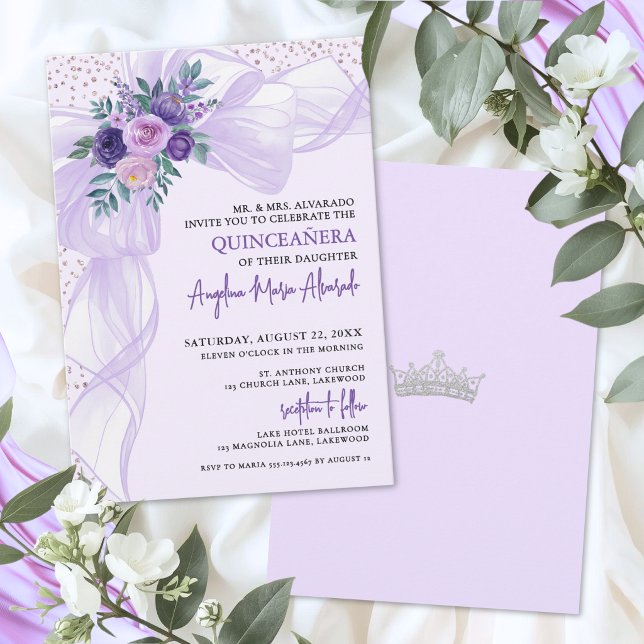 Purple Bow Quinceanera Einladung (Purple Bow Quinceanera Invitation)