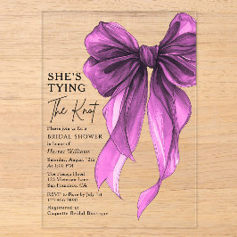 Purple Bow She's Tying The Knot Bridal Shower Acryleinladungen