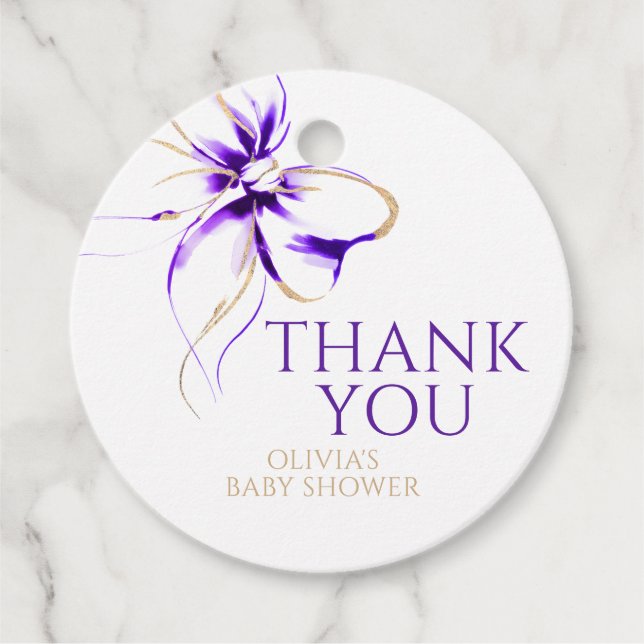 Purple Bow Thank You Baby Shower Geschenkanhänger (Vorderseite)