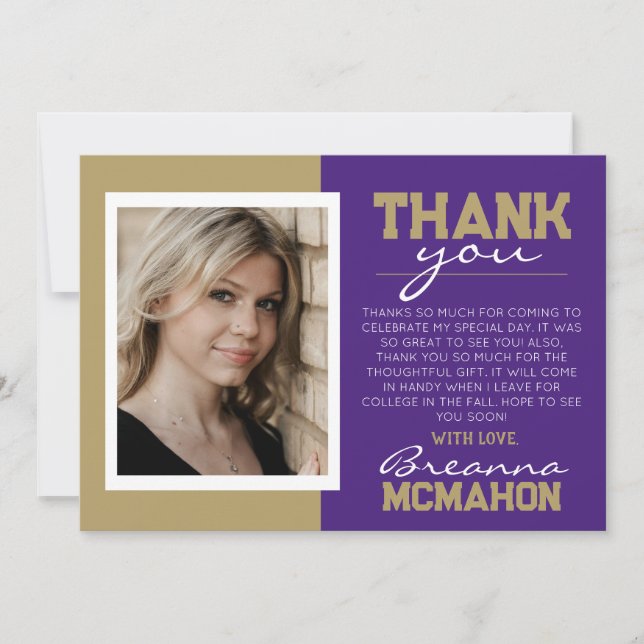 Purple & Bronze Graduation Carte de remerciements  (Devant)