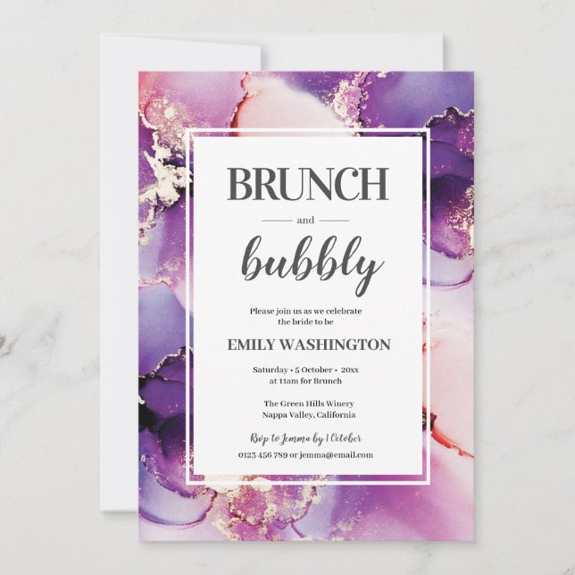 Purple Brunch & Bubbly Invitation de douche nuptia (Devant)