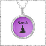 Purple Buddha Namaste Versilberte Kette<br><div class="desc">Buddha namaste design - purple and black.</div>