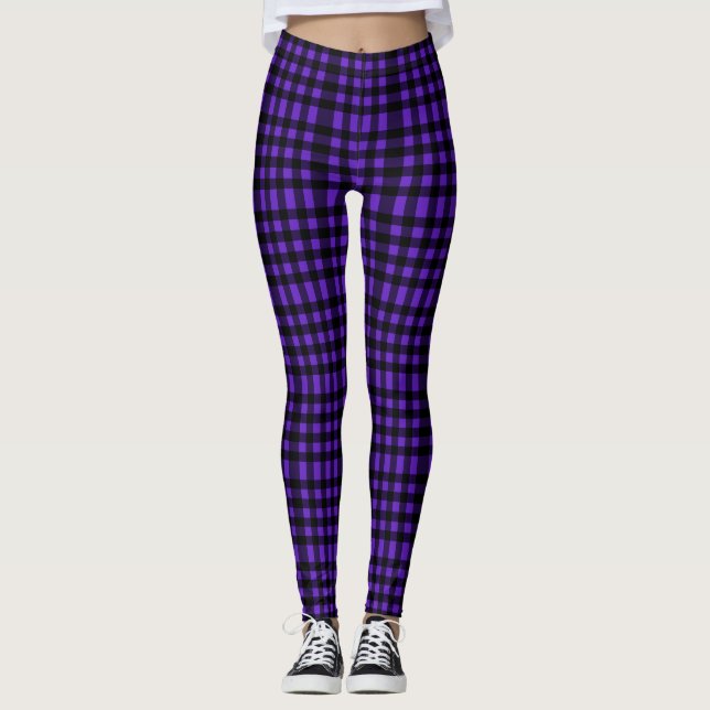 Purple Buffalo Motif Plaid Leggings pour femmes (Devant)