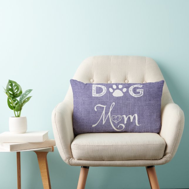 Purple Burlap Chien Maman Lumbar Coussin (Chaise)