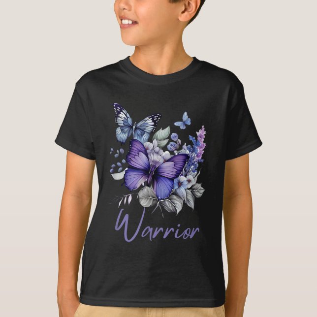 Purple Butterflies Warrior Selbstmordpräventionspr T-Shirt (Vorderseite)