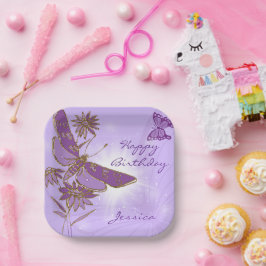 Purple Butterfly Birthday Pappteller