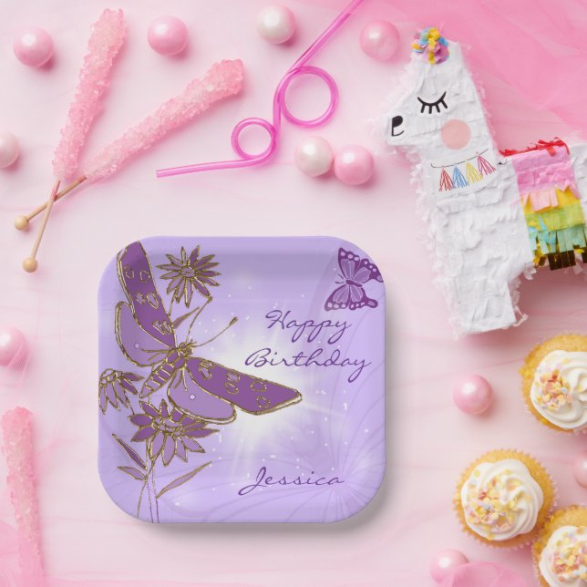 Purple Butterfly Birthday Pappteller (Party)