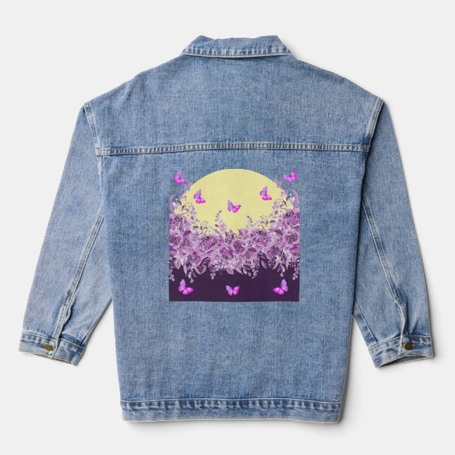 Purple Butterfly Floral Denim Jacket Jeansjacke (Rückseite)