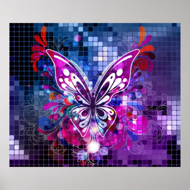 Purple butterfly on mosaic background Poster 2 (Vorne)