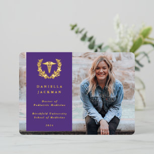 Purple Caduceus Médicale Graduation Faire-part