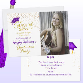 Purple Cap Photo Graduation Party Invitation