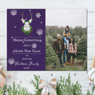 Purple Carte photo de vacances Festive Reindeer