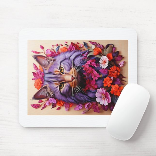 Purple Cat Mouse Pad – Perfect Gift for Cat Lovers Mousepad (Mit Mouse)