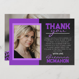 Purple Chalkboard Graduation Carte de remerciement
