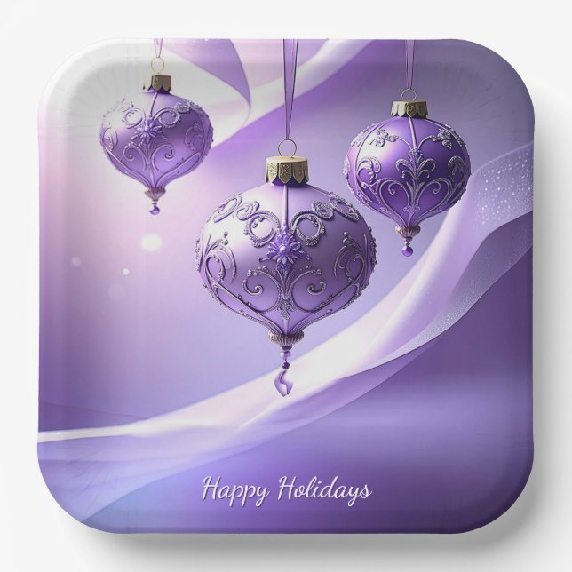 Purple Christmas Ball Holiday Paper Plate Pappteller (Vorderseite)