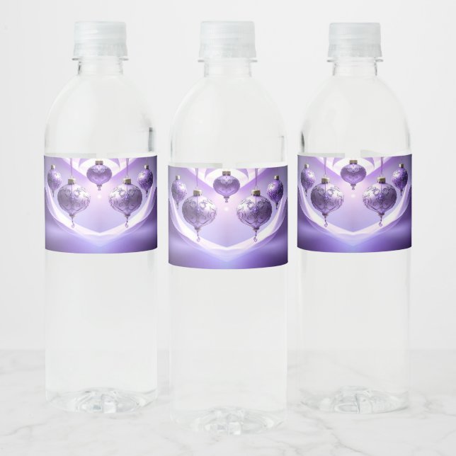Purple Christmas Ball Water Bottle Label (Flaschen)