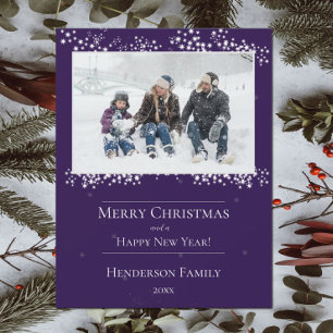 Purple Christmas Stars Carte photo de vacances