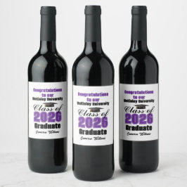 Purple Class of 2026 Graduation Party Custom Weinetikett