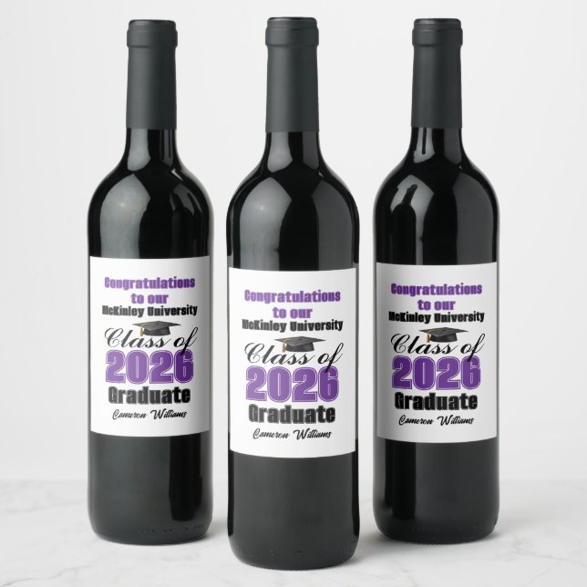 Purple Class of 2026 Graduation Party Custom Weinetikett (Flaschen)