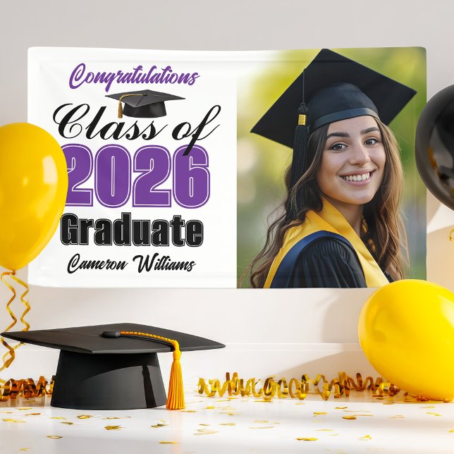Purple Class of 2026 Graduation Party Photo Banner (Von Creator hochgeladen)