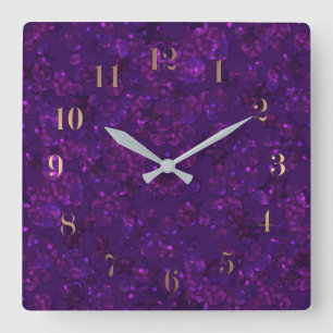 Purple confetti quadratische wanduhr