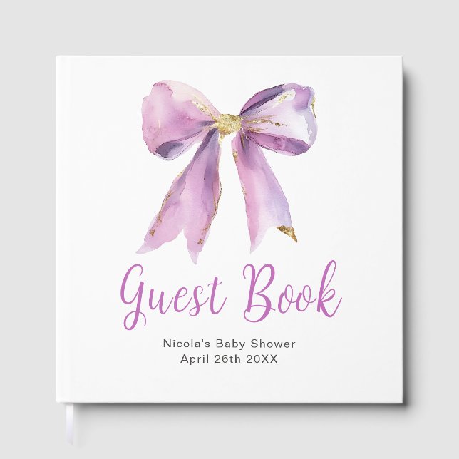 Purple Coquette Bow Baby Shower Guest Book Gästebuch (Vorderseite)