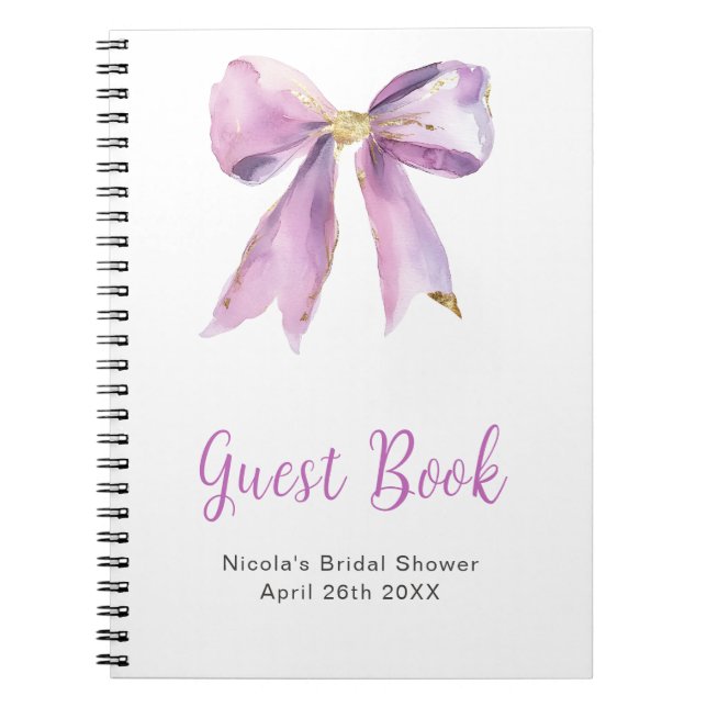 Purple Coquette Bow Bridal Shower Guest Book Notizblock (Vorderseite)