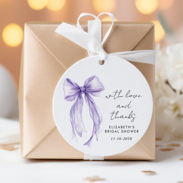 Purple Coquette Bow Bridal Shower Thank You Geschenkanhänger (Purple Coquette Bow Bridal Shower Thank You Favor Tags)