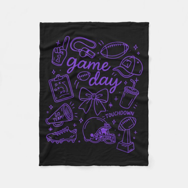 Purple Coquette Bow Cheer Game Day Doodle Touchdow Fleecedecke (Vorderseite)