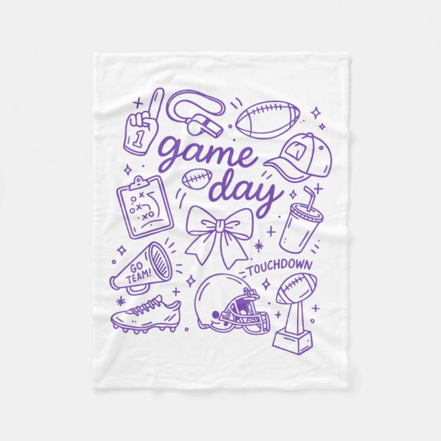 Purple Coquette Bow Cheer Game Day Doodle Touchdow Fleecedecke (Vorderseite)