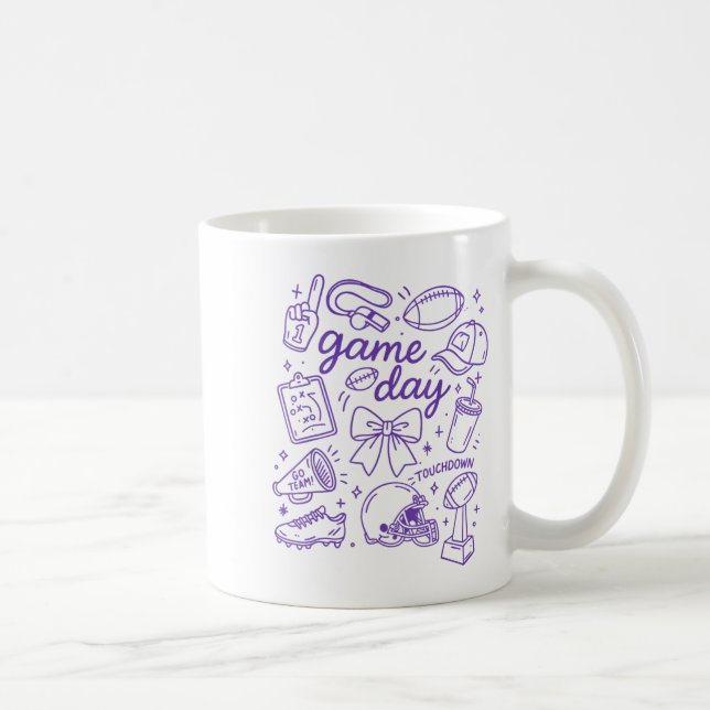 Purple Coquette Bow Cheer Game Day Doodle Touchdow Kaffeetasse (Rechts)