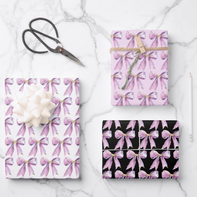 Purple Coquette Bow Geschenkpapier Set (Vorderseite)