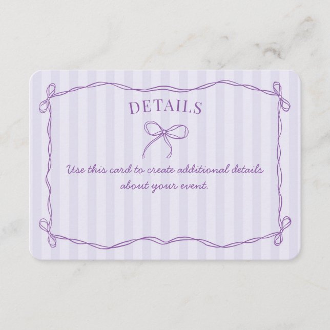 Purple Coquette Bow Pastel Détails Invitation Insé (Devant)