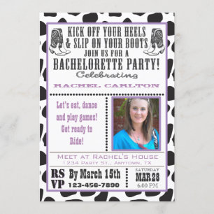 Purple Cow Print Cowgirl Bachelorette Invitation