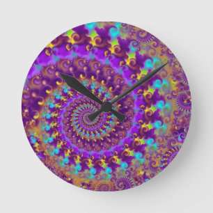Purple Crazy Fractal Runde Wanduhr