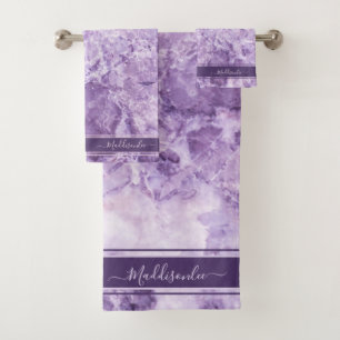 Purple crystal Monogram Name Marble Custom Badhandtuch Set
