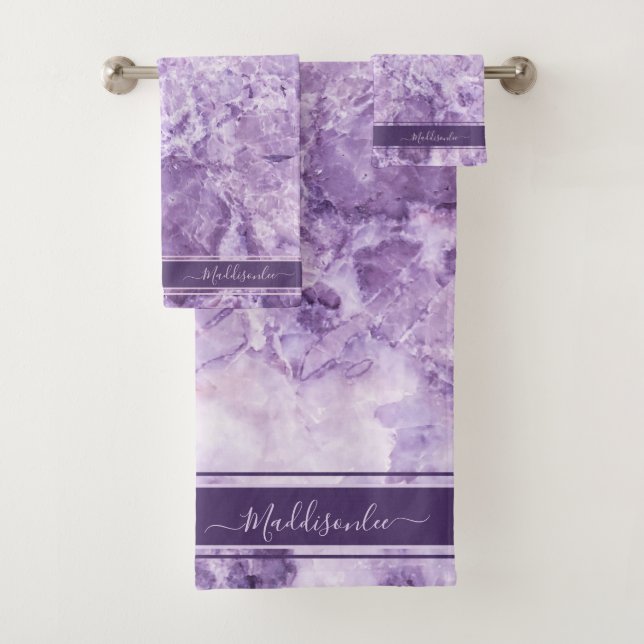 Purple crystal Monogram Name Marble Custom  Badhandtuch Set (Insitu)