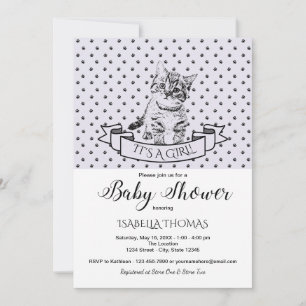 Purple Cute Kitten Baby shower Invitation