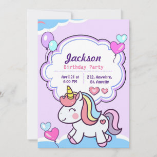 Purple Cute Unicorn Invitation Anniversaire