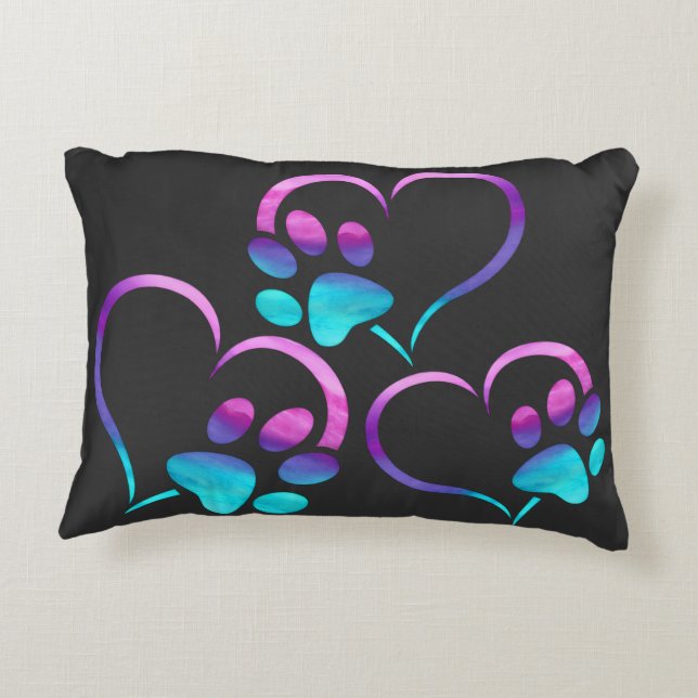 Purple Cyan Dog paw Print Heart  Dekokissen (Rückseite)