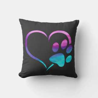 Purple Cyan Dog paw Print Heart Kissen