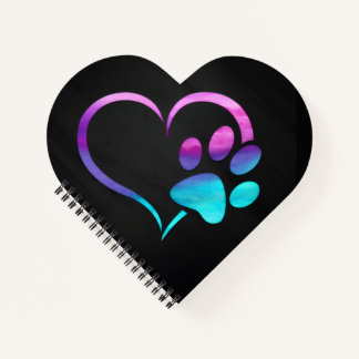 Purple Cyan Dog paw Print Heart  Notizbuch
