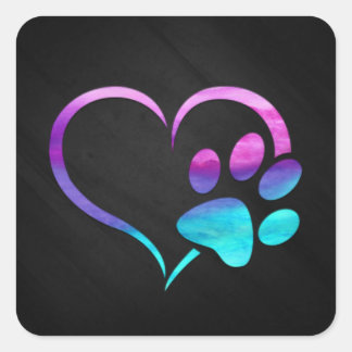 Purple Cyan Dog paw Print Heart  Quadratischer Aufkleber