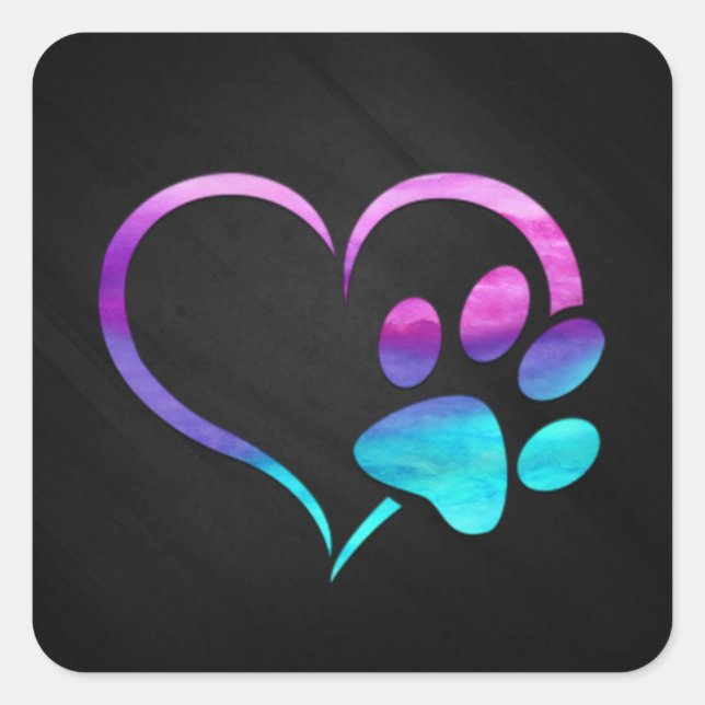 Purple Cyan Dog paw Print Heart  Quadratischer Aufkleber (Vorderseite)