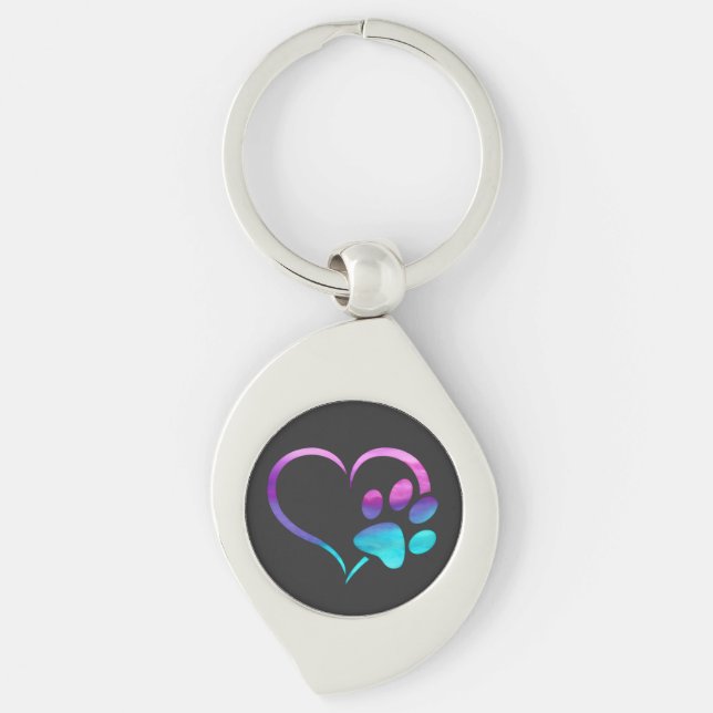 Purple Cyan Dog paw Print Heart  Schlüsselanhänger (Vorderseite)