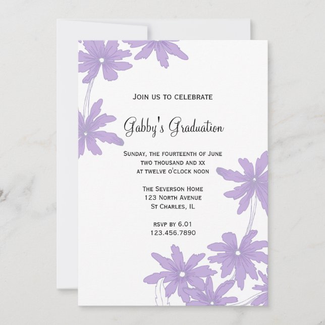 Purple Daisies Graduation Party Invitation (Devant)