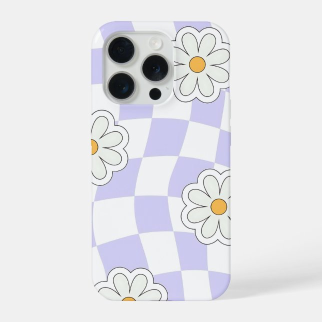 Purple Daisy Checkered Phone Case iPhone 15 Pro Hülle (Rückseite)