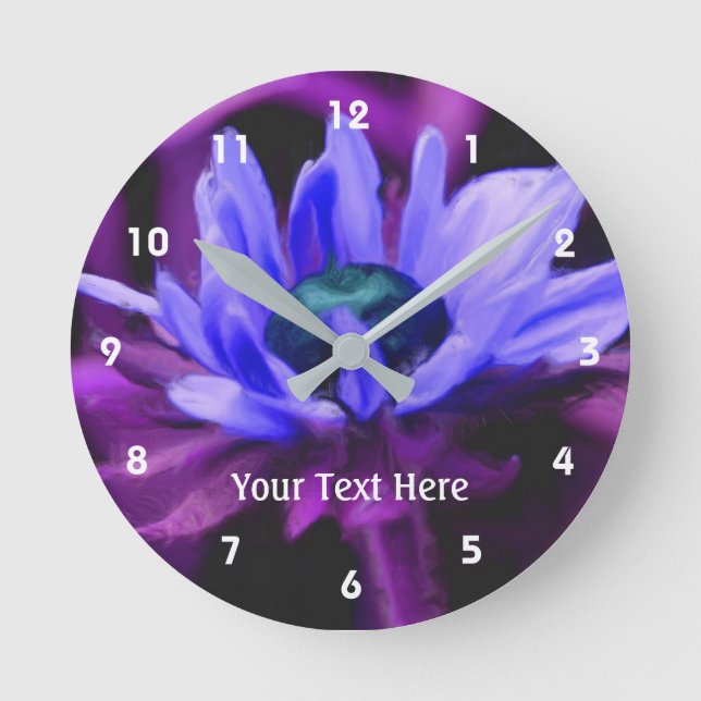 Purple Daisy Flower Art Runde Wanduhr (Vorderseite)