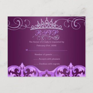Purple Damask & Tiara Anniversaire Carte RSVP